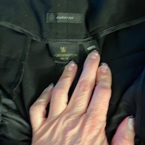 Black, business casual dress pants. Size 10 short, no rips stains or tears.